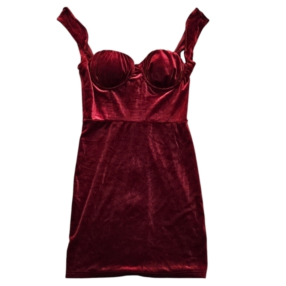 NEW Windsor Lady In Velvet Sweetheart Bodycon Mini Dress Burgundy Size Medium